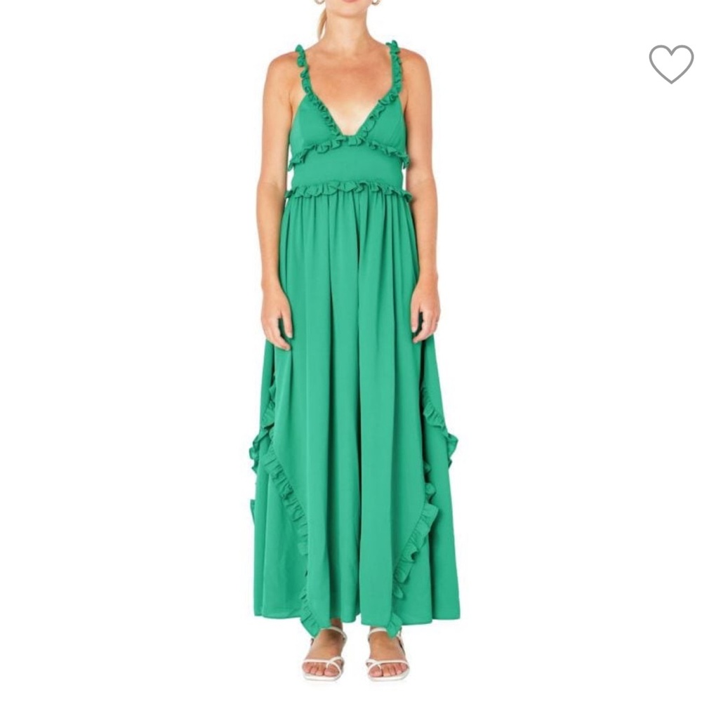 Endless Rose Open Back Ruffle Maxi Dress in Kelly Green